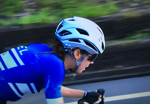 Omer Shapiro riding in the Olympic women's road race